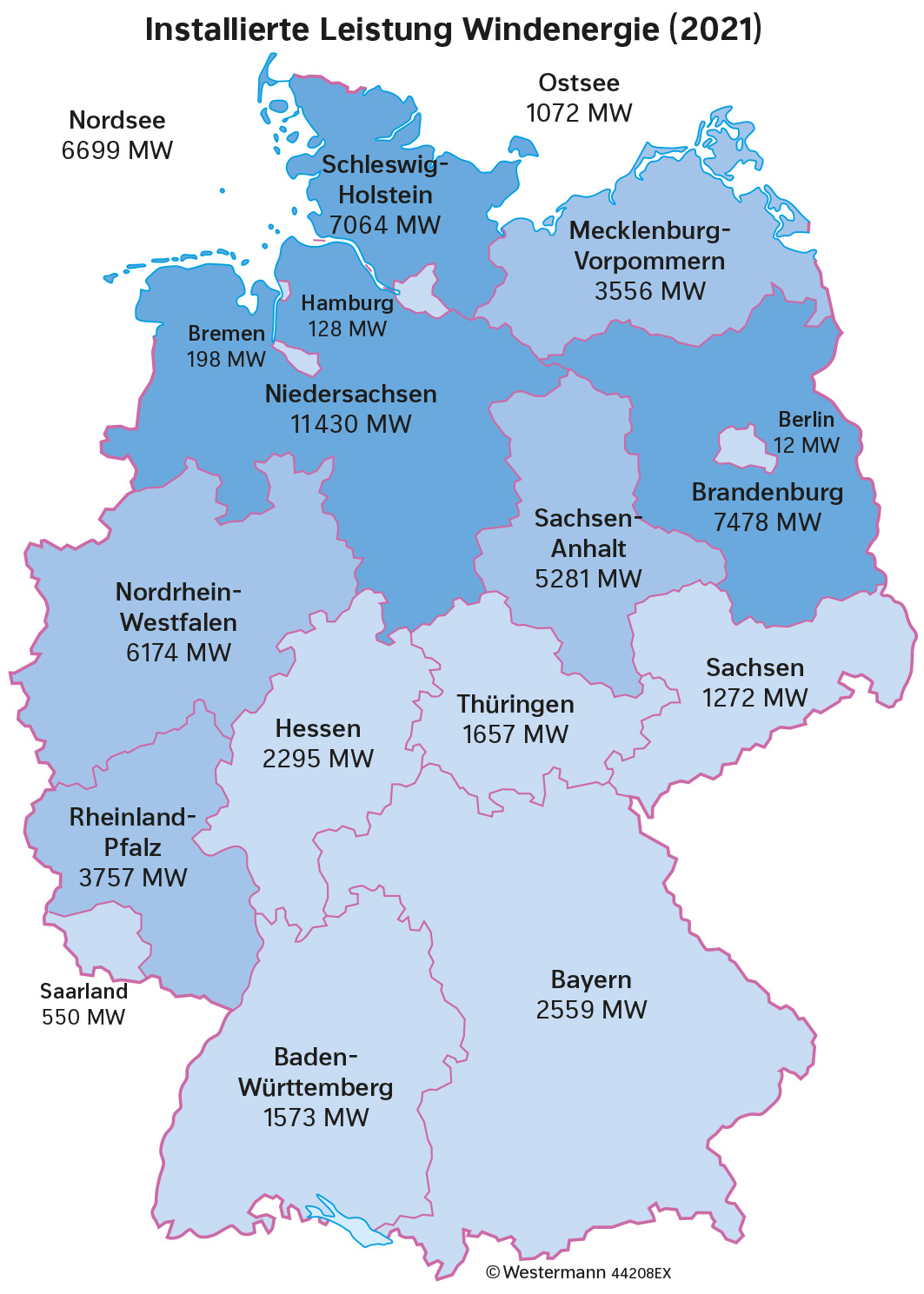 Karte zur Windenergie in Deutschland 2021
