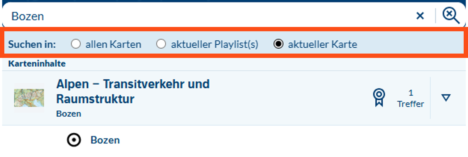 Screenshot Suchfunktion