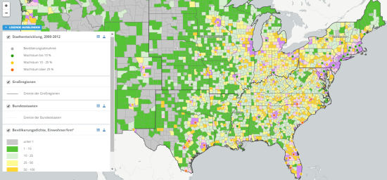 Diercke WebGIS Kartendienst - Amerika, Bevölkerungsdichte in den USA