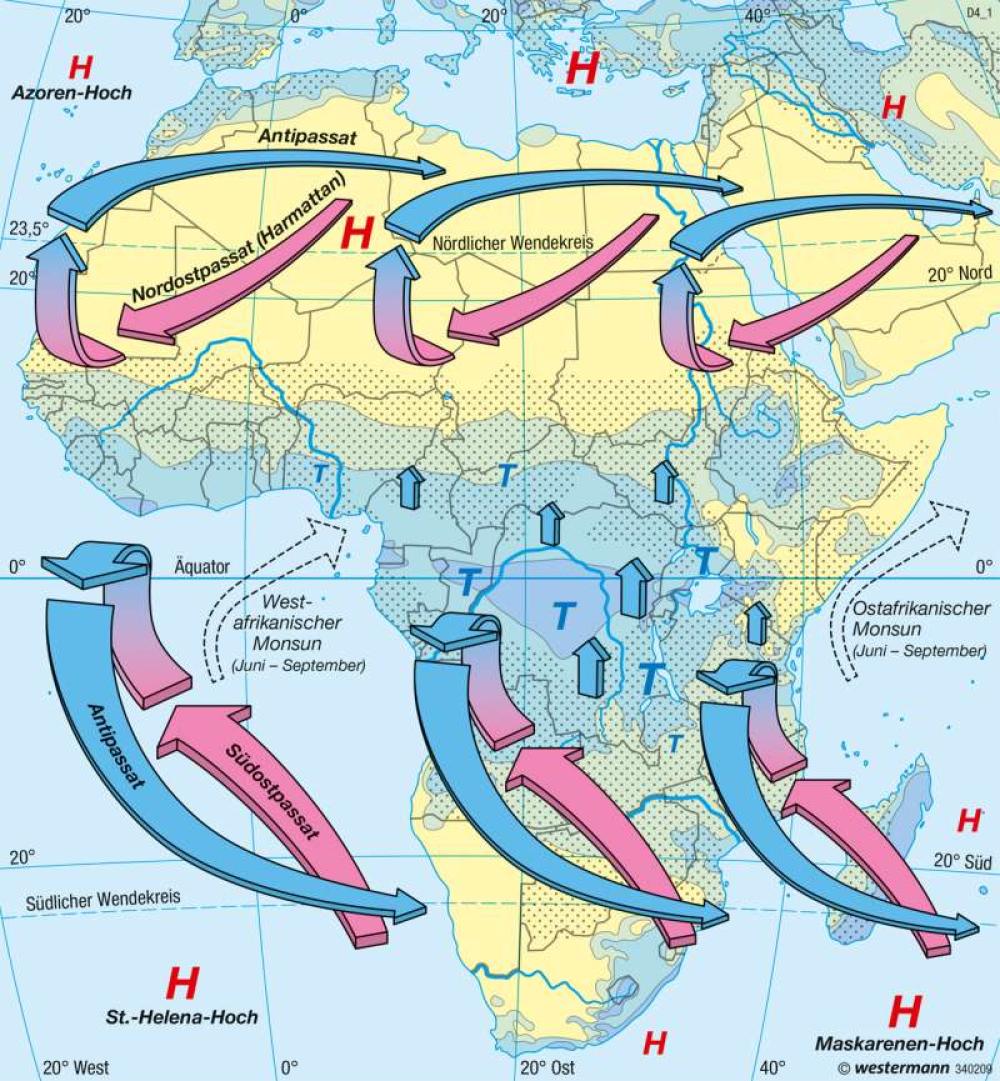 Bild der Karte Afrika - Passatzirkulation und Dürregefahr - Afrika - Klima