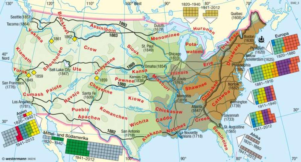 Bild der Karte USA - Einwanderung/Besiedlung - Vereinigte Staaten von Amerika (USA) - Bevölkerung