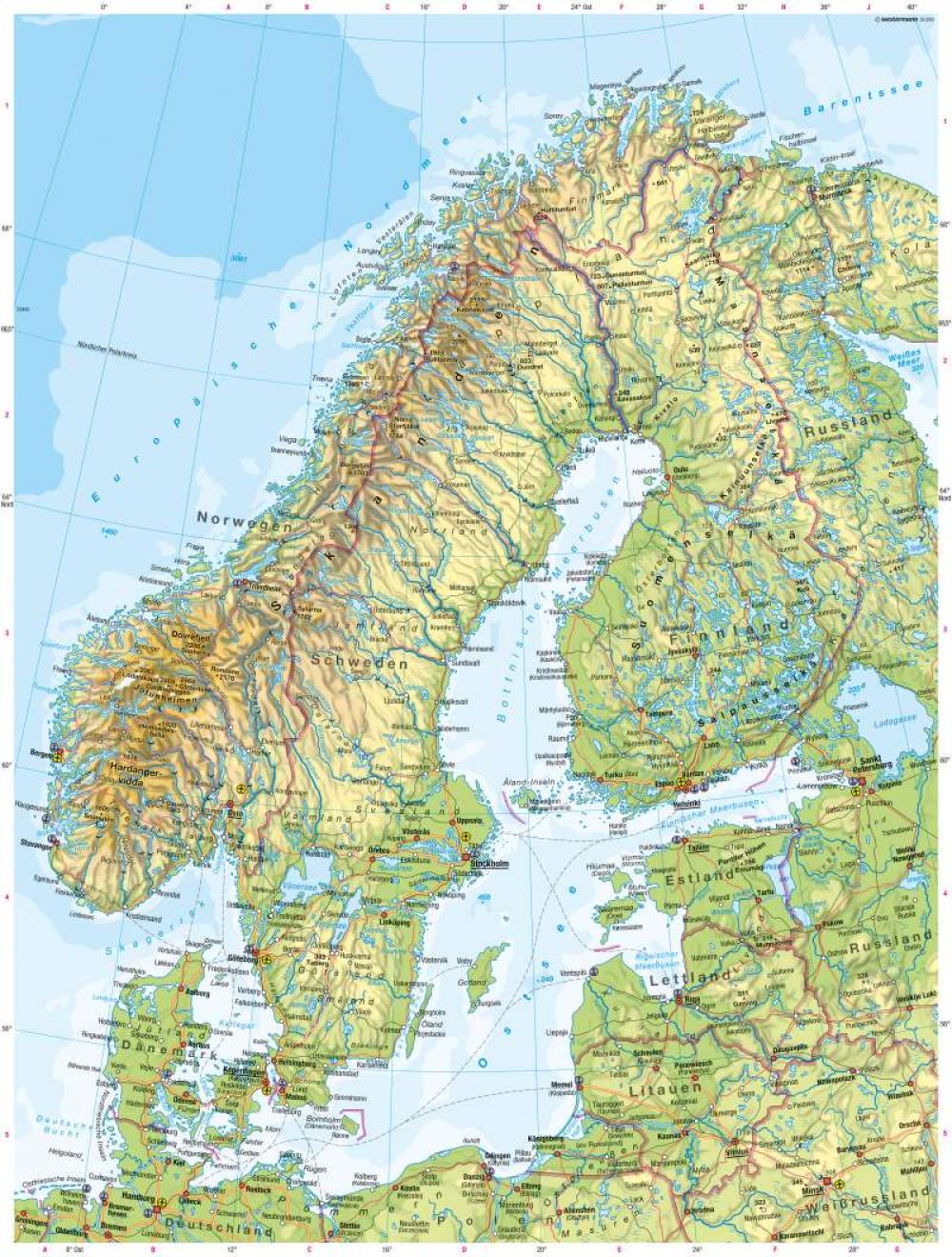 Bild der Karte Skandinavien, Baltikum - Physische Karte - Skandinavien, Baltikum - Physische Karte