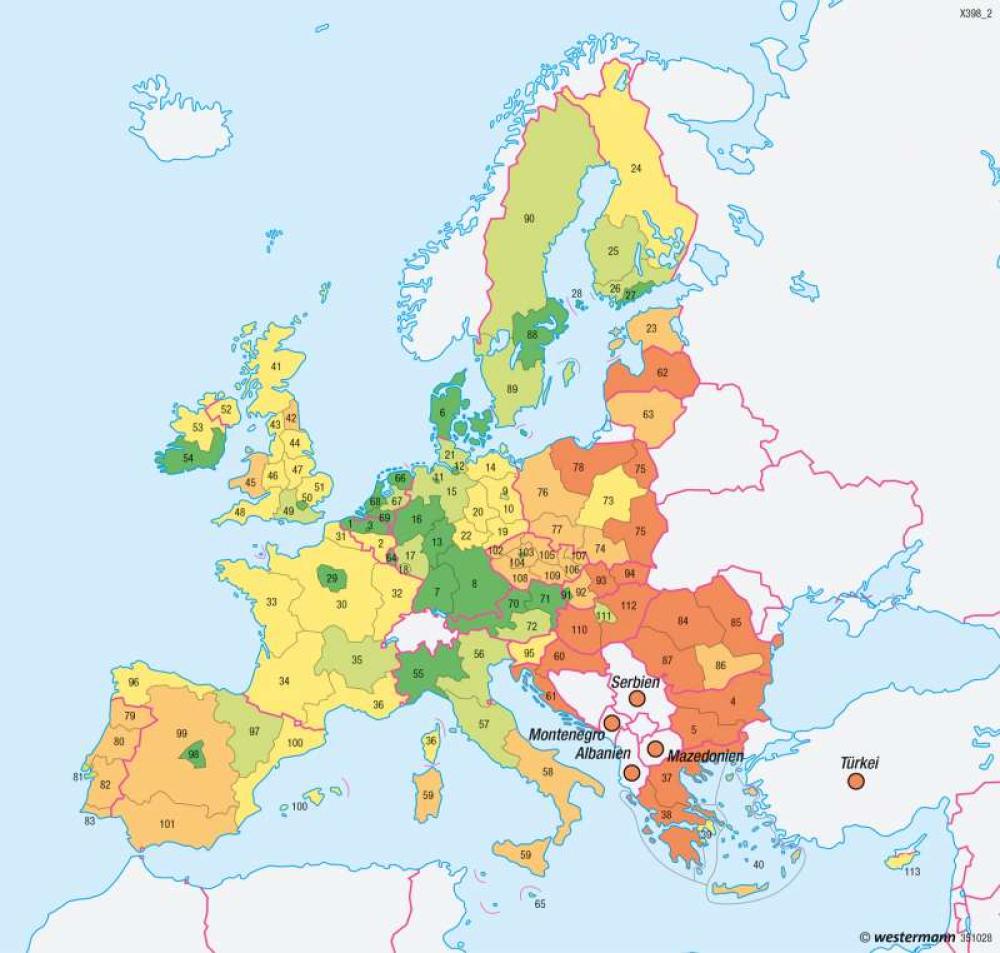 Bild der Karte Europäische Union - Wirtschaftskraft - Europa - Wirtschaft und Umwelt