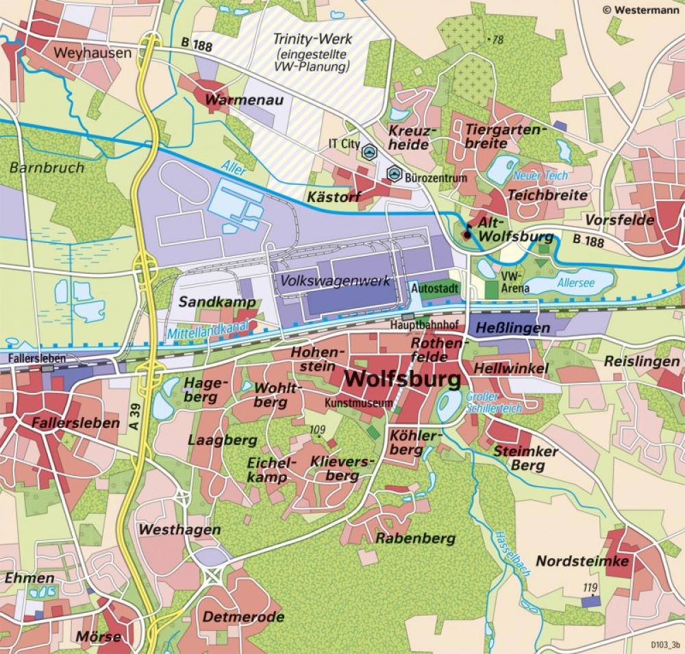 Bild der Karte Wolfsburg - Geplante Industriestadt - nach 1945 - Niedersachsen und Bremen - Wirtschaft
