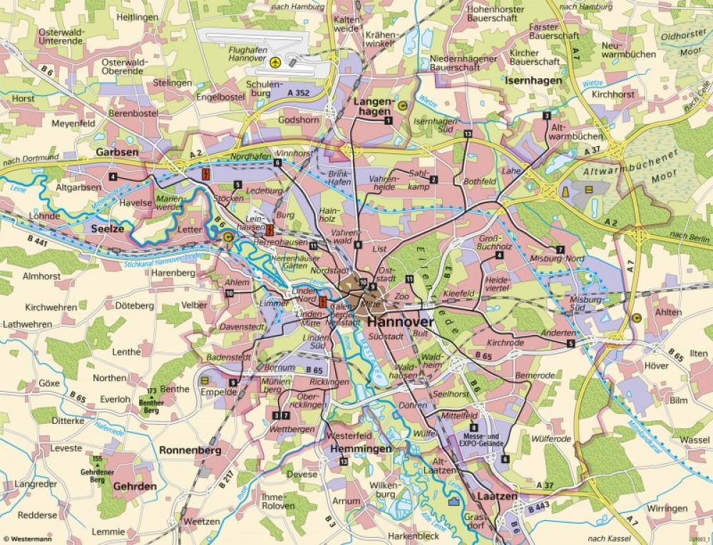 Bild der Karte Landeshauptstadt Hannover - Stadtstrukturen - Niedersachsen - Bevölkerung und Landeshauptstadt Hannover