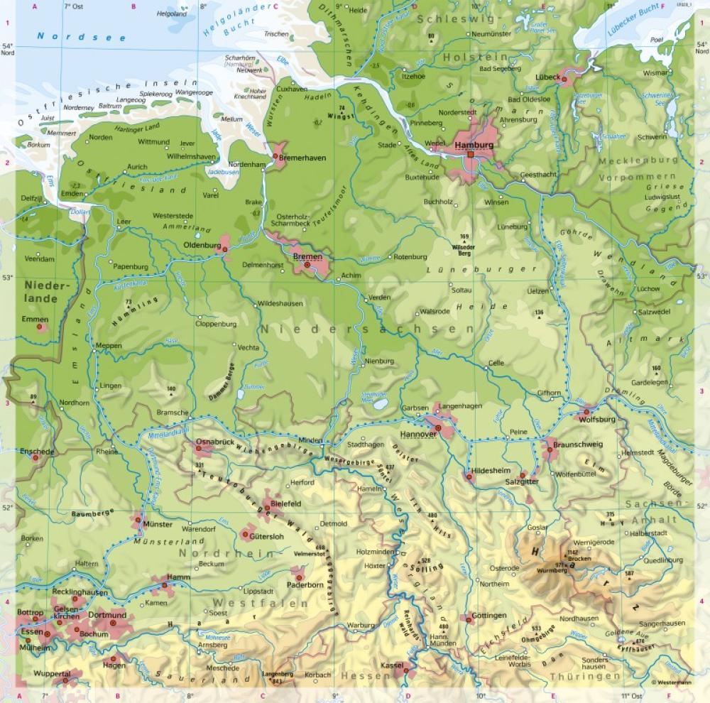 Bild der Karte Niedersachsen - Physische Übersicht - Niedersachsen - Naturraum