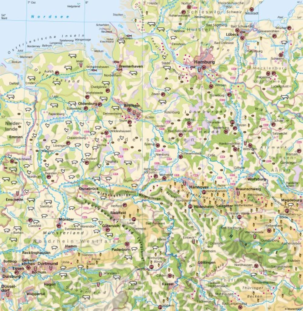 Bild der Karte Niedersachsen - Landwirtschaft - Niedersachsen - Klima und Landwirtschaft