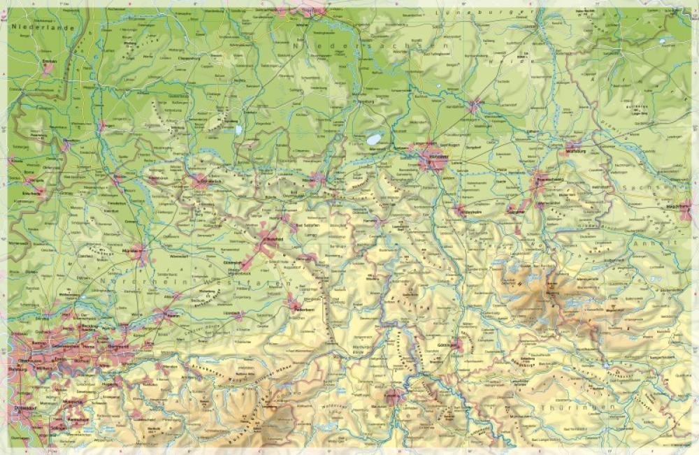 Bild der Karte Südliches Niedersachsen - Physische Karte - Südliches Niedersachsen - Physische Karte