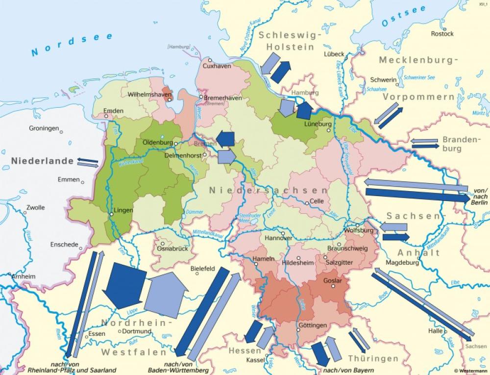 Bild der Karte Niedersachsen - Bevölkerungsentwicklung 2003-2023 - Niedersachsen - Bevölkerung und Landeshauptstadt Hannover