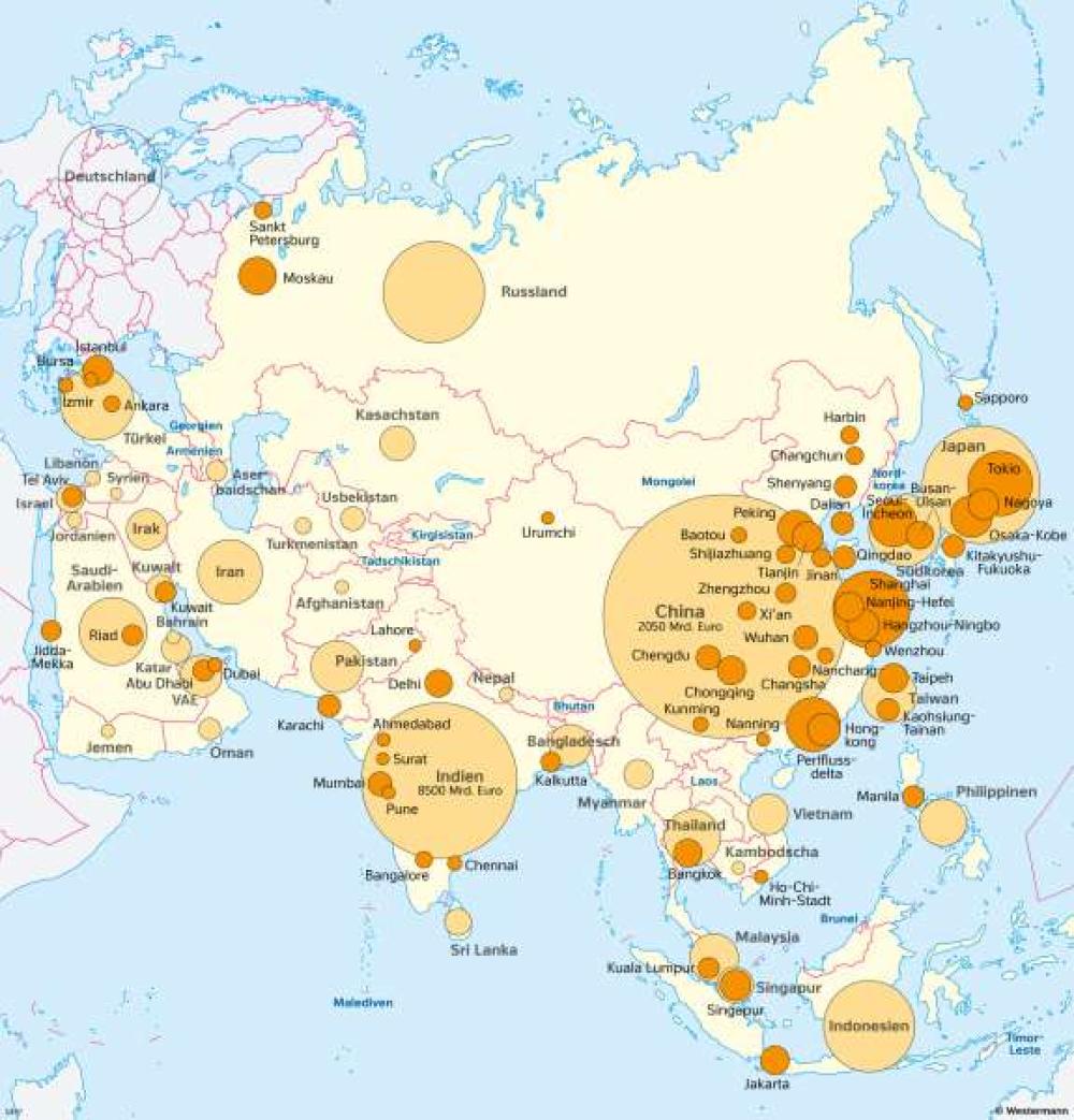 アジア図　Asien nach den neusten und besten NGS 1921 Map Of Asia With Europe And Africa