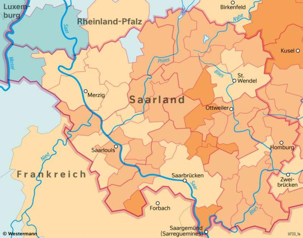 Bild der Karte Saarland - Bevölkerungsentwicklung - Saarland - Saarland - Verwaltung und Bevölkerung