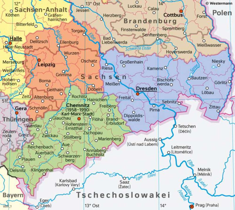 Bild der Karte Sachsen - Verwaltung 1949–1990 - Sachsen - Sachsen - Geschichte