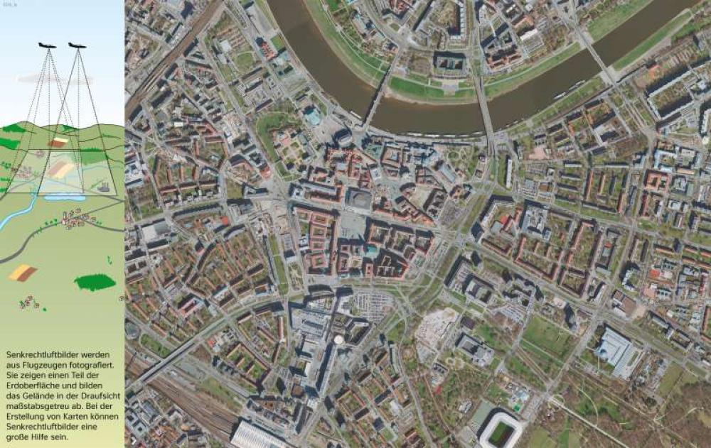 Bild der Karte Dresden - Senkrechtluftbild der Innenstadt - Sachsen - Dresden - Vom Bild zur Karte/Maßstab und Entfernungen