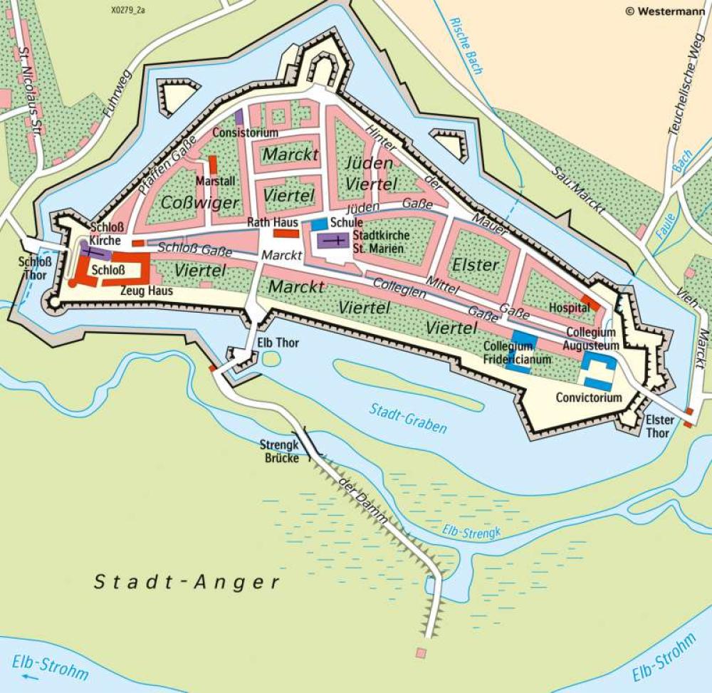 Bild der Karte Lutherstadt Wittenberg - Historische Gebäude als Welterbe - um 1750 - Sachsen-Anhalt - Sachsen-Anhalt - Tourismus und Welterbe