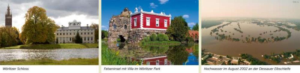 Bild der Karte Wörlitzer Schloss/Felseninsel mit Villa im Wörlitzer Park/Hochwasser im August 2002 an der Dessauer Elbschleife - Sachsen-Anhalt - Sachsen-Anhalt - Natur und Umwelt