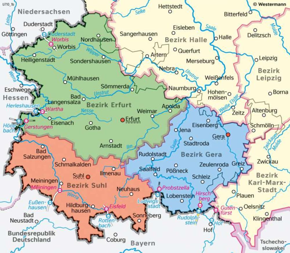 Bild der Karte Thüringen - Bezirke 1945–1990 - Thüringen - Thüringen - Geschichte und Verwaltung