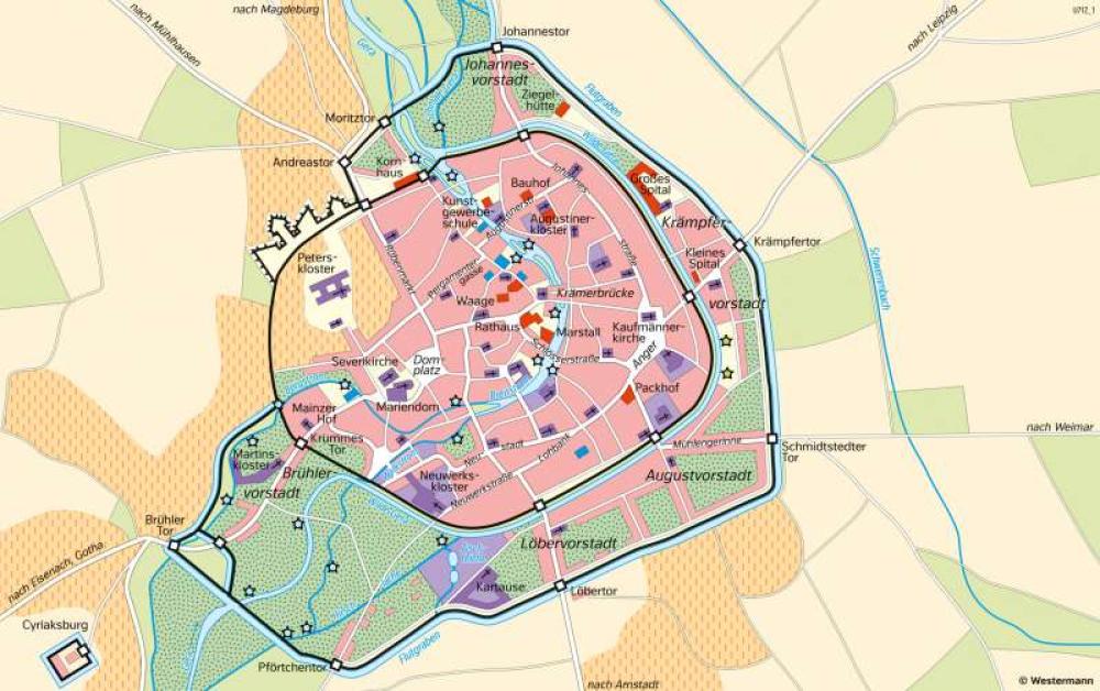 Bild der Karte Erfurt - Historische Stadtentwicklung - um 1620 - Thüringen - Thüringen - Geschichte und Verwaltung