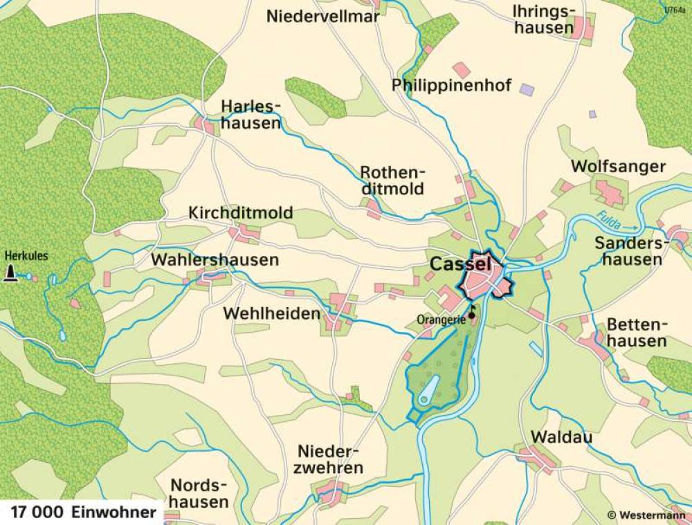 Bild der Karte Kassel - Entwicklung von der Residenzstadt zur Großstadt - um 1770 - Hessen und Kassel - Kassel - Territorialentwicklung und Stadtwachstum