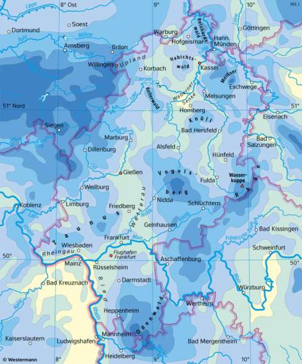 Bild der Karte Hessen - Niederschläge im Jahr - Hessen - Hessen - Landwirtschaft und Klima