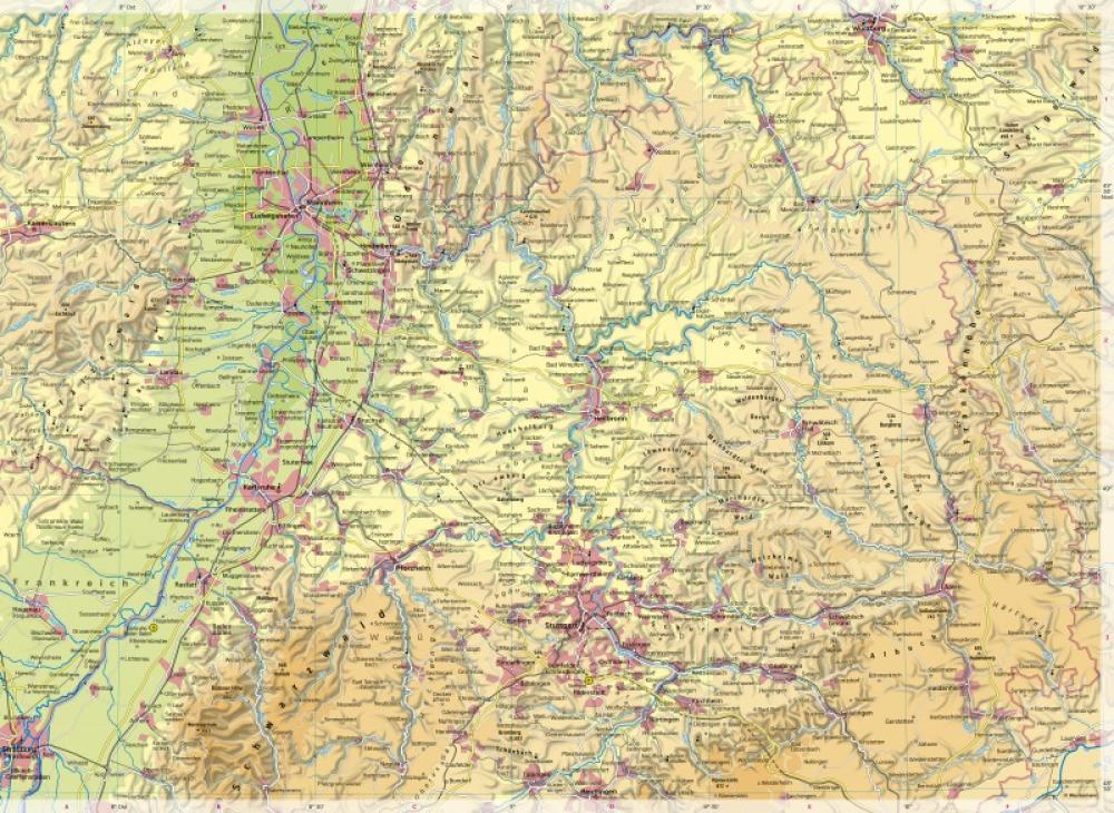 Bild der Karte Nördliches Baden-Württemberg - Physische Karte - Nördliches Baden-Württemberg - Physische Karte