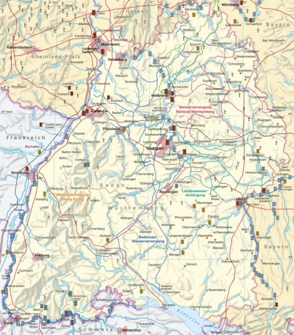 Bild der Karte Baden-Württemberg - Energie- und Wasserversorgung - Baden-Württemberg - Wirtschaft und Versorgung