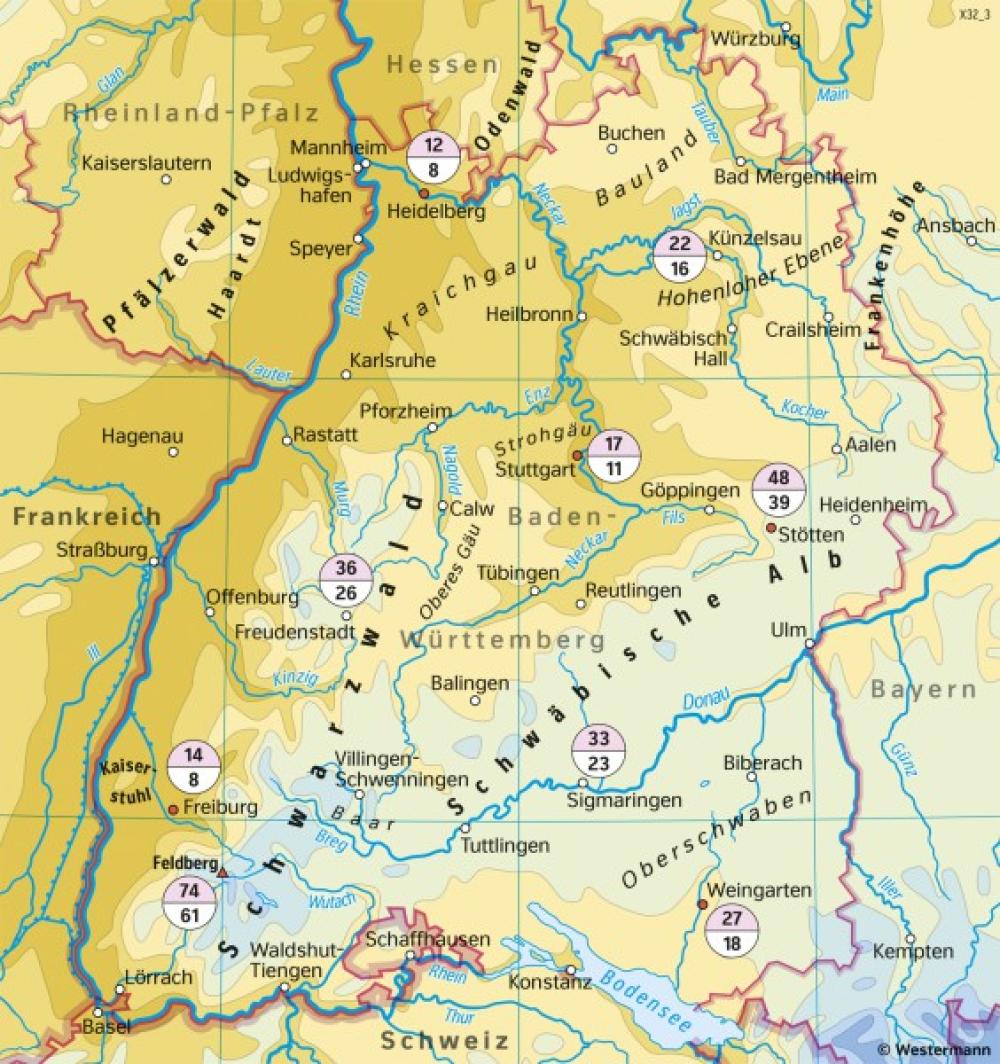 Bild der Karte Baden-Württemberg - Temperaturen im Januar - Baden-Württemberg - Klima und Landwirtschaft