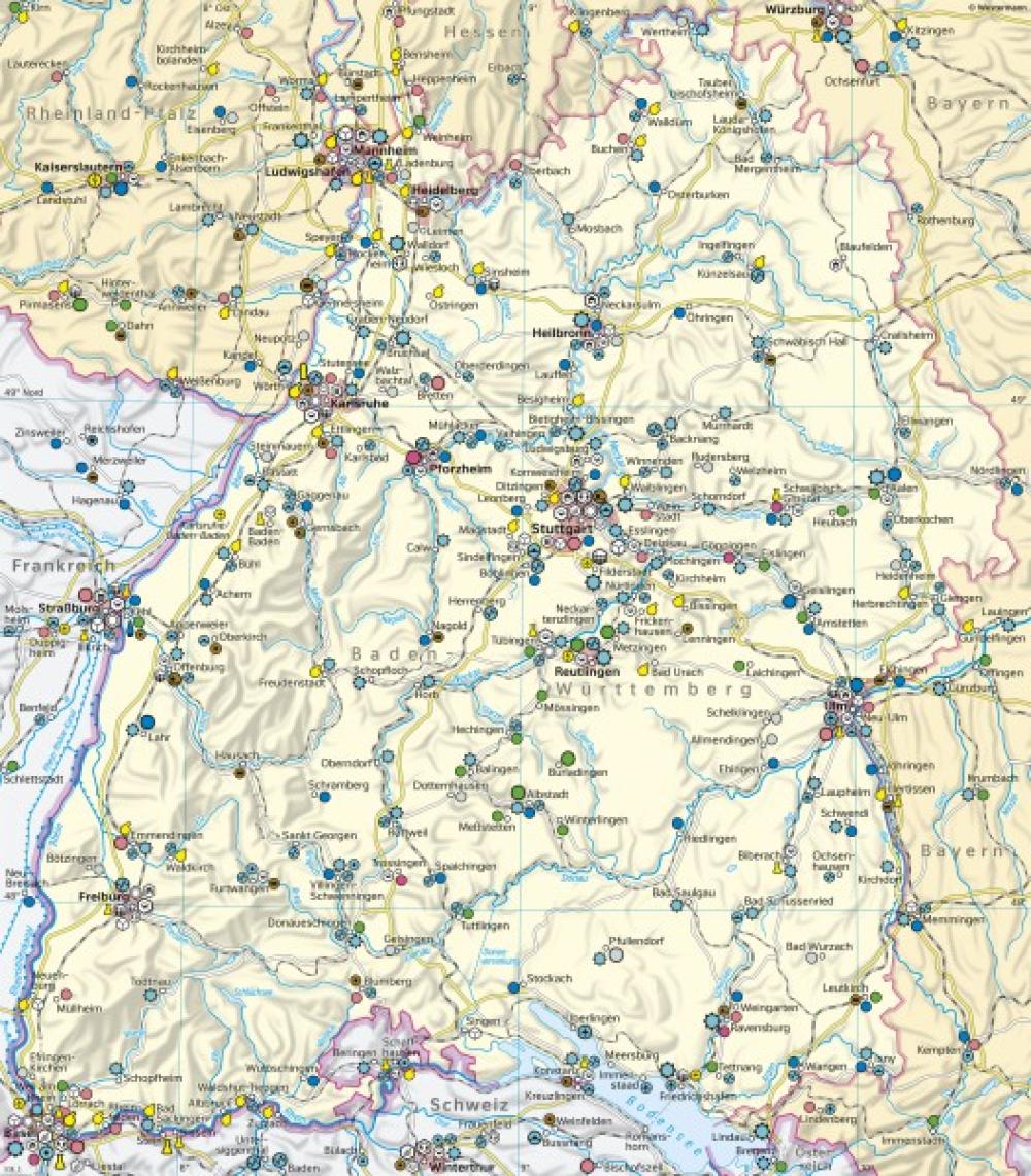 Bild der Karte Baden-Württemberg - Industrie und Dienstleistungen - Baden-Württemberg - Wirtschaft und Versorgung