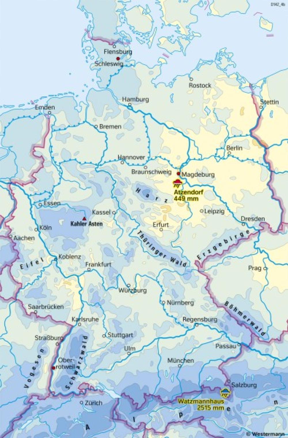Bild der Karte Deutschland - Niederschläge im Jahr - Klimaperiode 1991-2020 - Deutschland - Klima