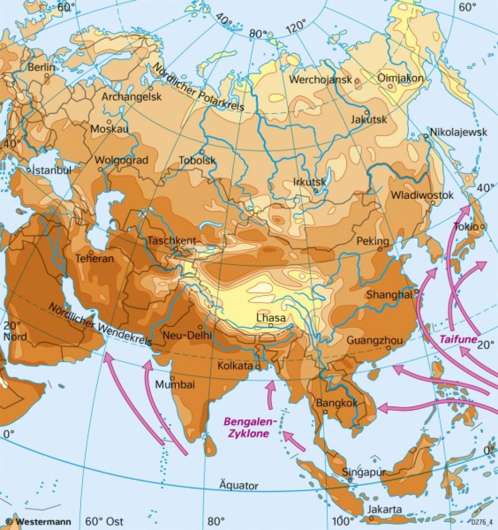 Bild der Karte Asien - Temperaturen - im Juli - Asien - Klima und Monsun