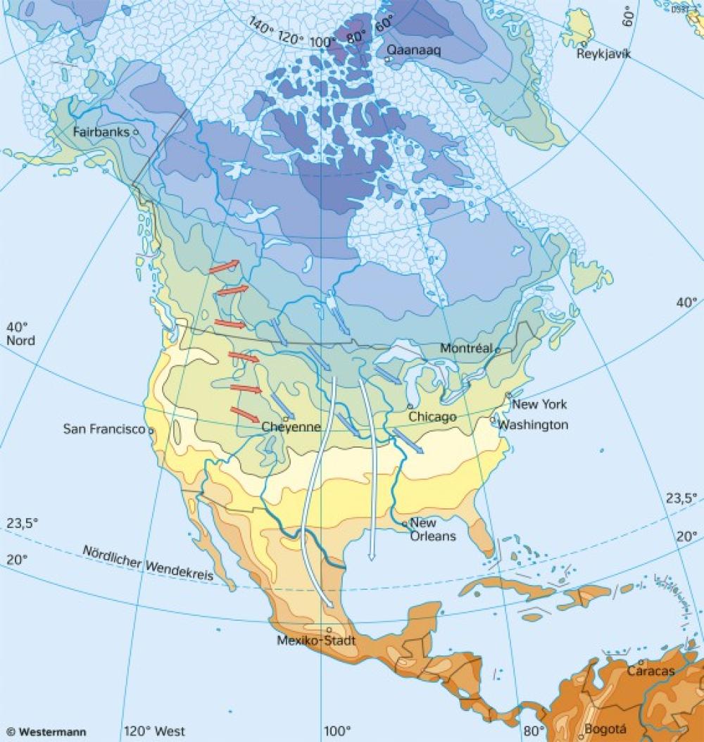 Bild der Karte Nord- und Mittelamerika - Temperaturen im Januar - Nord- und Mittelamerika - Landwirtschaft und Klima