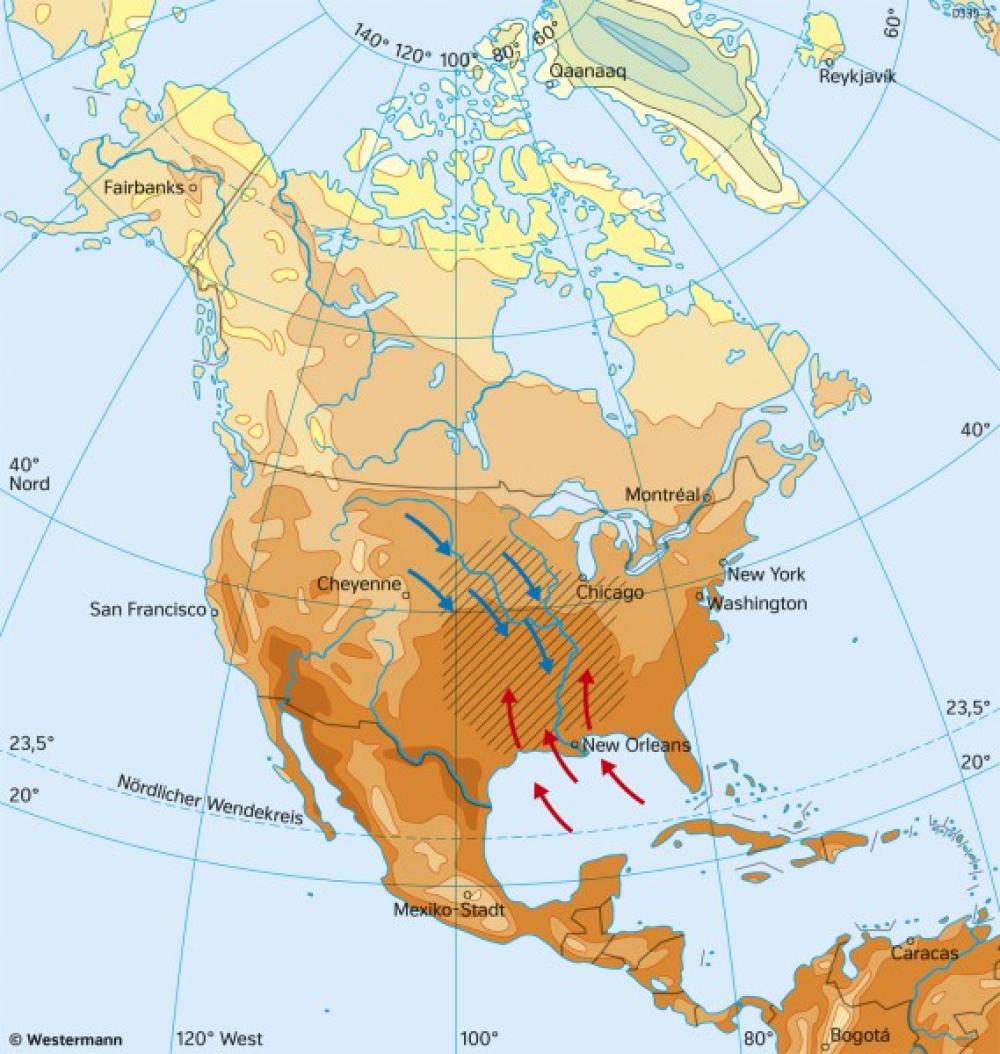 Bild der Karte Nord- und Mittelamerika - Temperaturen im Juli - Nord- und Mittelamerika - Landwirtschaft und Klima
