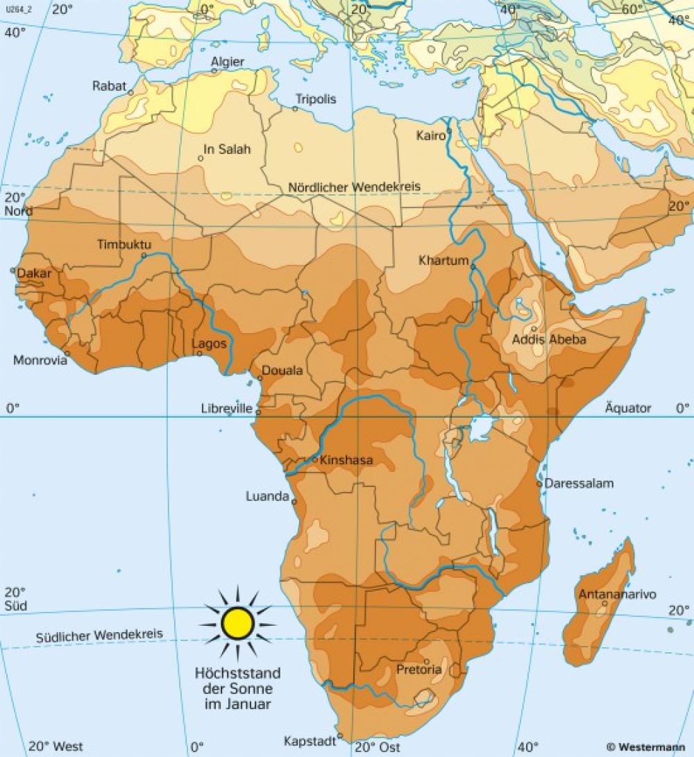 Bild der Karte Afrika - Temperaturen im Januar - Afrika - Klima