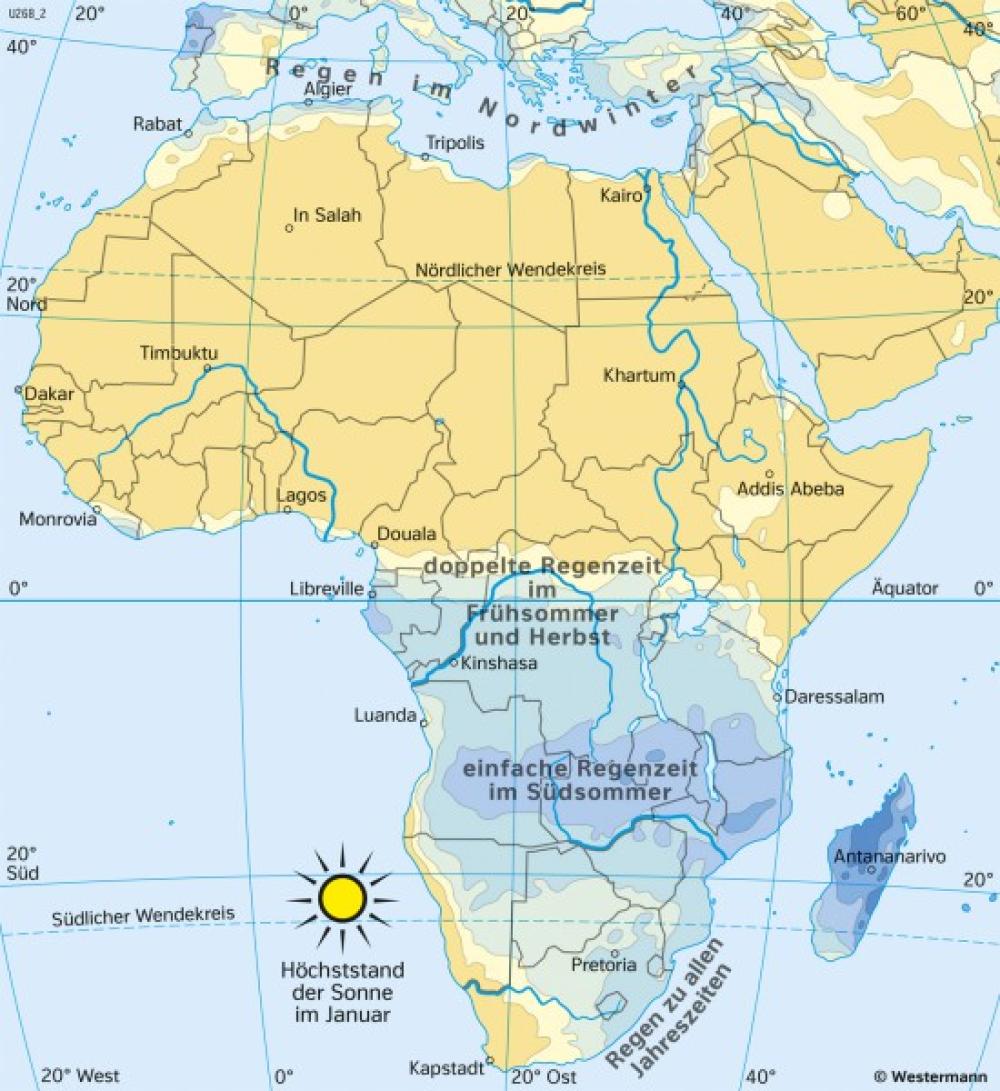Bild der Karte Afrika - Niederschläge im Januar - Afrika - Klima