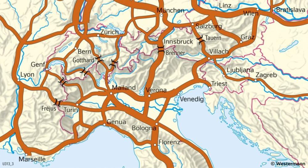 Bild der Karte Alpentransit - Straßengütertransport - Alpen - Tourismus und Umwelt