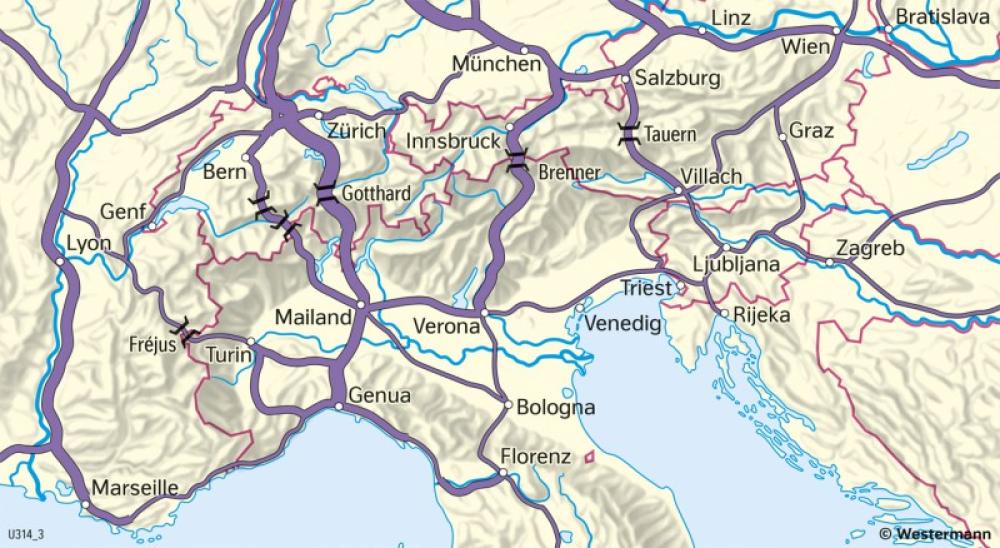 Bild der Karte Alpentransit - Schienengütertransport - Alpen - Tourismus und Umwelt