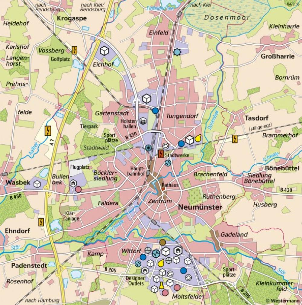 Bild der Karte Neumünster - Strukturwandel - heute - Schleswig-Holstein - Bevölkerung, Raumordnung und Wirtschaft