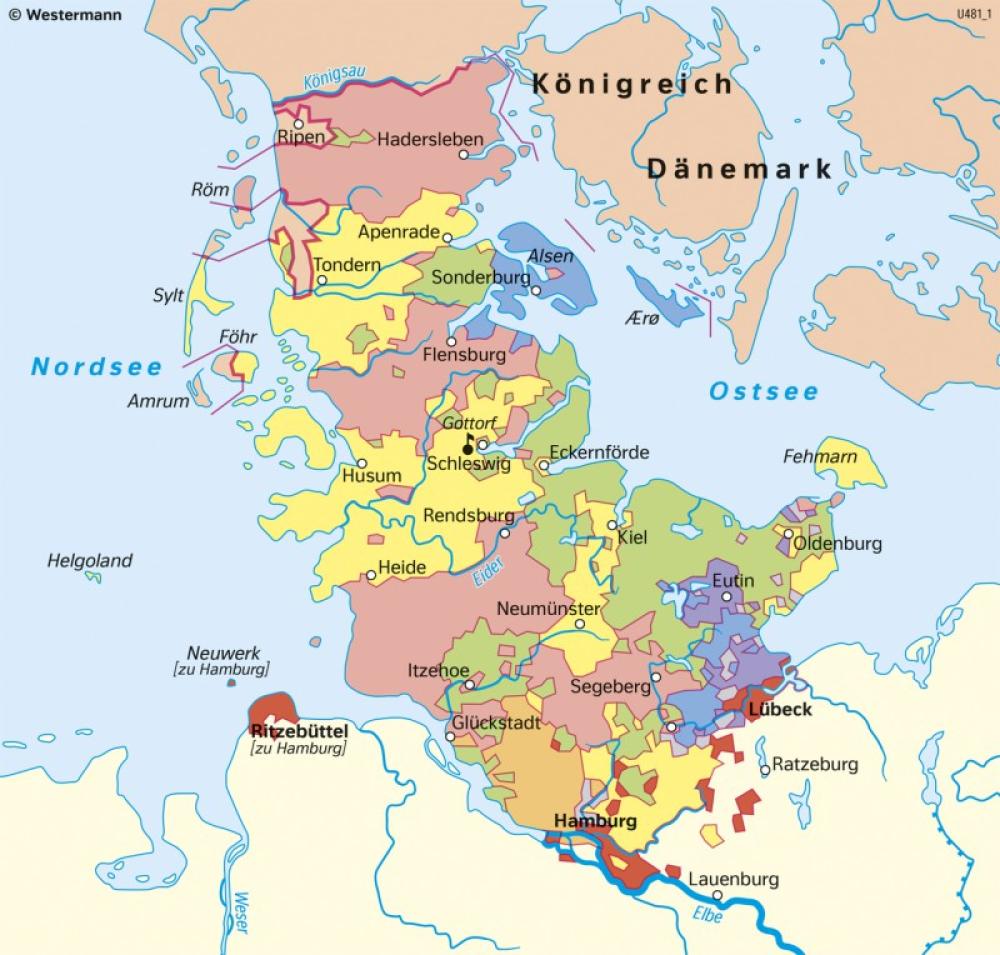 Bild der Karte Schleswig-Holstein - Herrschaftsbereiche um 1620 - Schleswig-Holstein und Hamburg - Geschichte und Verwaltung