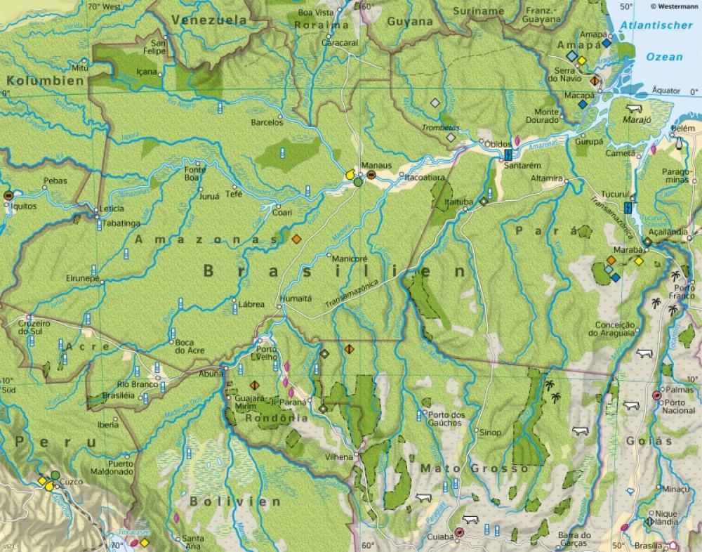 Bild der Karte Amazonien - Eingriffe in den tropischen Regenwald - 1980 - Südamerika - Wirtschaft und Umwelt