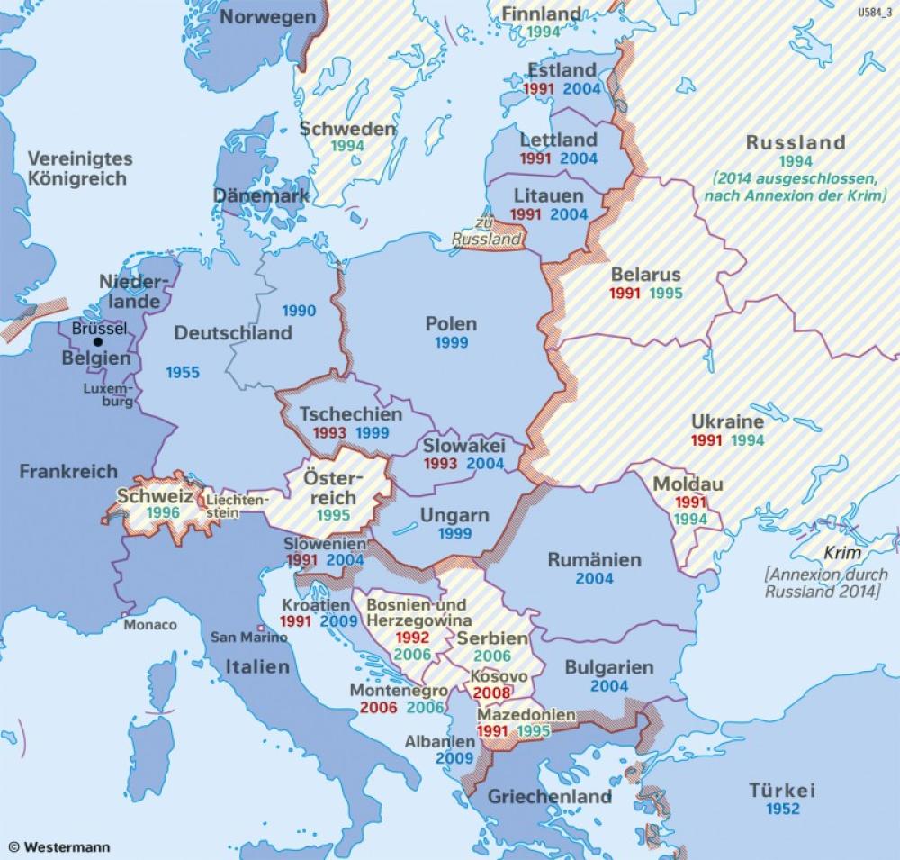 Bild der Karte Europa - Bündnisentwicklung 1990-2014 - Geschichte - Europa nach dem Kalten Krieg