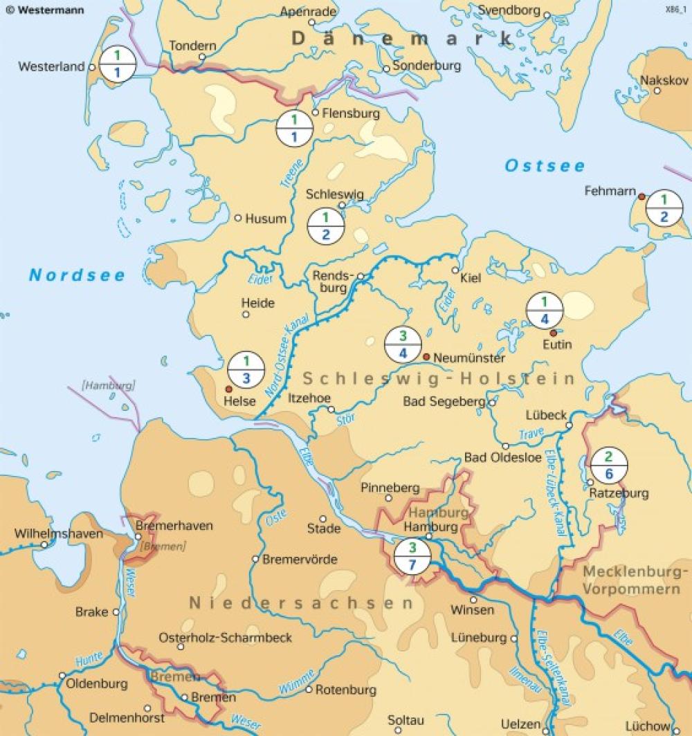 Bild der Karte Schleswig-Holstein - Temperaturen im Jahr - Schleswig-Holstein und Hamburg - Klima und Landwirtschaft