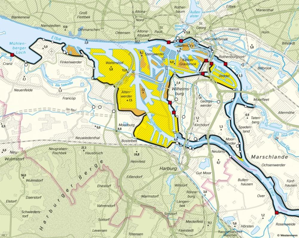 Bild der Karte Hamburg - Hochwasserschutz heute - Hamburg - Sturmflut und Hochwasserschutz