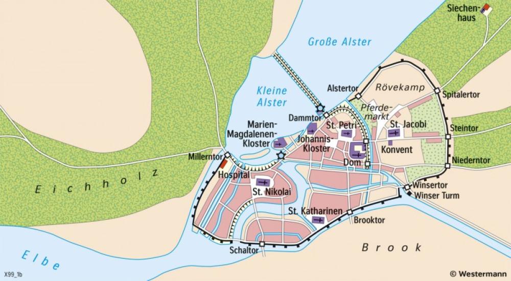 Bild der Karte Hamburg - Handelsstadt um 1250 - Hamburg - Geschichtliche Entwicklung und heutige Innenstadt