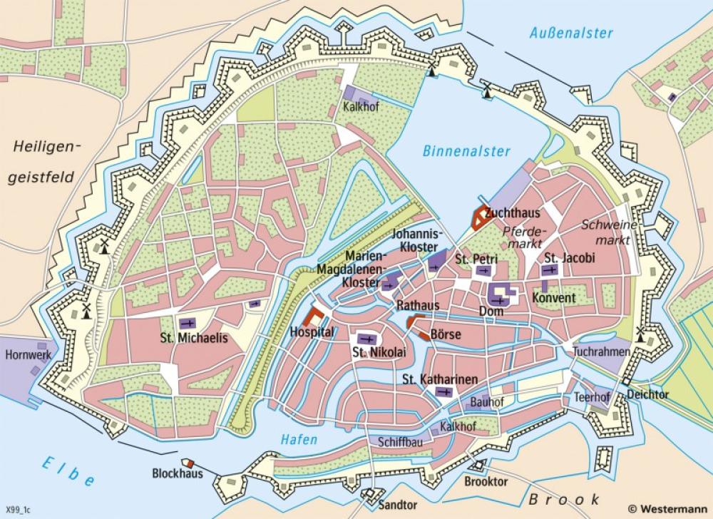 Bild der Karte Hamburg - Festungsstadt um 1600 - Hamburg - Geschichtliche Entwicklung und heutige Innenstadt