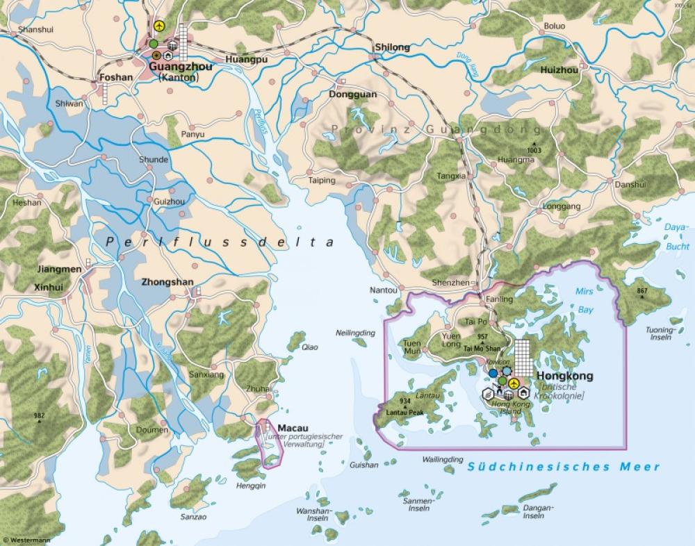 Bild der Karte Perlflussdelta (Südost-China) - Landschaftswandel durch Verstädterung - 1980 - Asien - Verstädterung