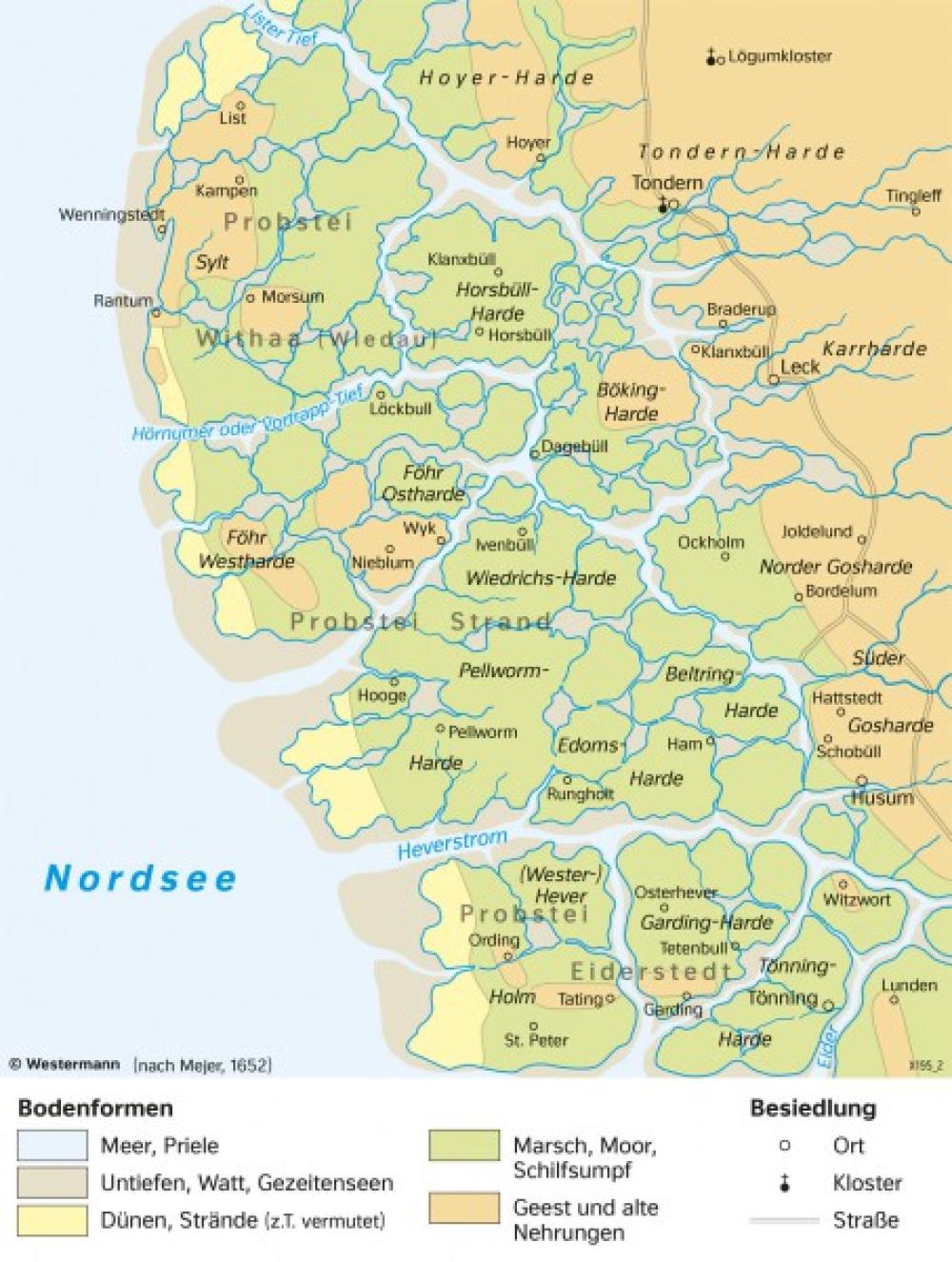 Bild der Karte Nordfriesland - Küste vor 1362 - Schleswig-Holstein - Küstenveränderung und physische Übersicht