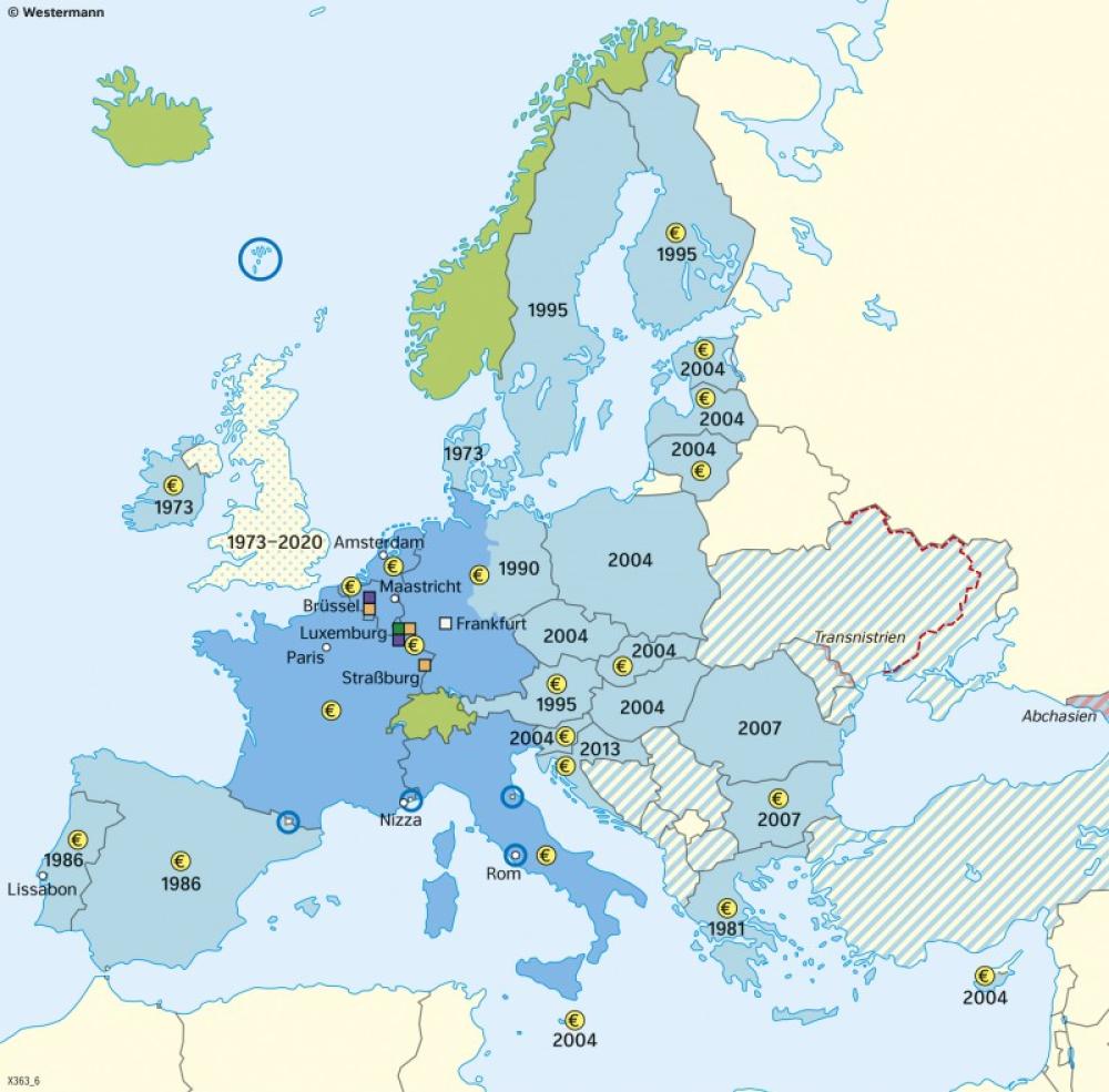 Bild der Karte Europäische Zusammenschlüsse - Europa - Staaten und Sprachen