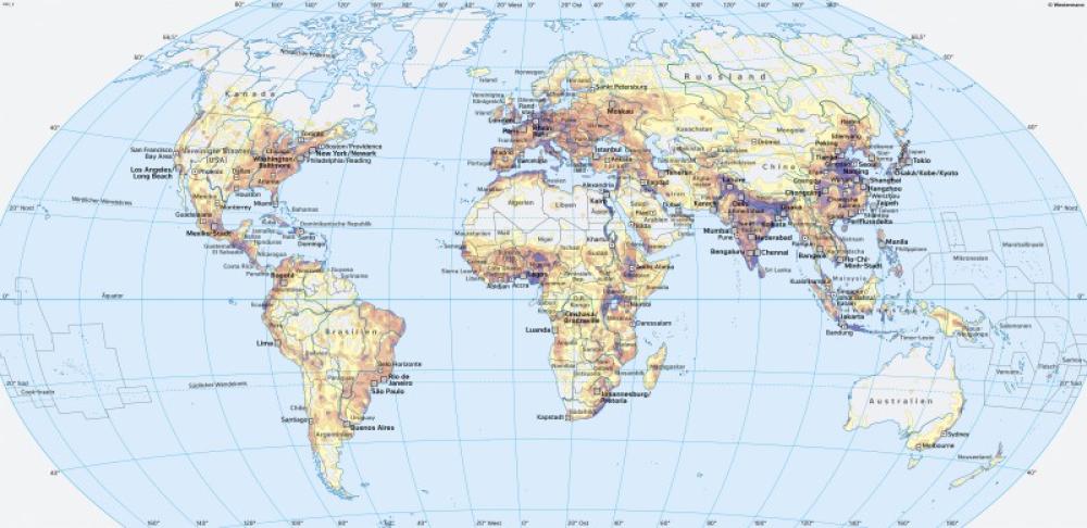 Bild der Karte Erde - Bevölkerungsverteilung und Megastädte - Erde - Bevölkerung