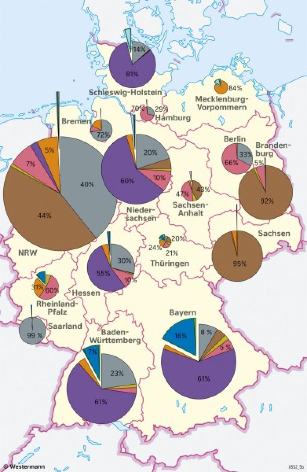 Bild der Karte Deutschland - Stromerzeugung - 1995 - Deutschland - Energie