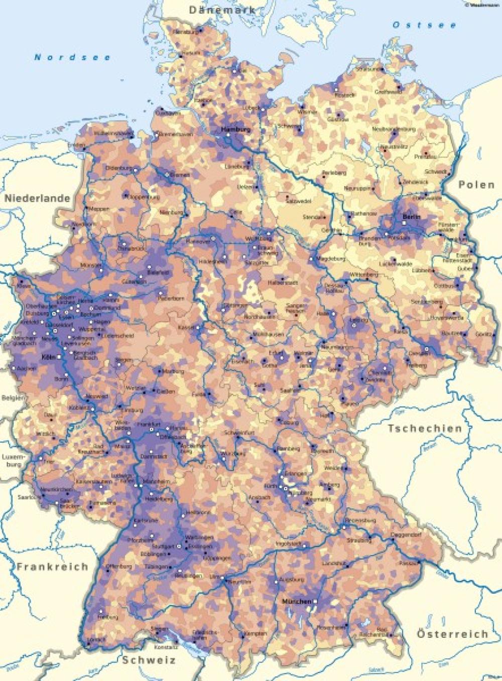 Bild der Karte Deutschland - Bevölkerungsverteilung - Deutschland - Bevölkerung