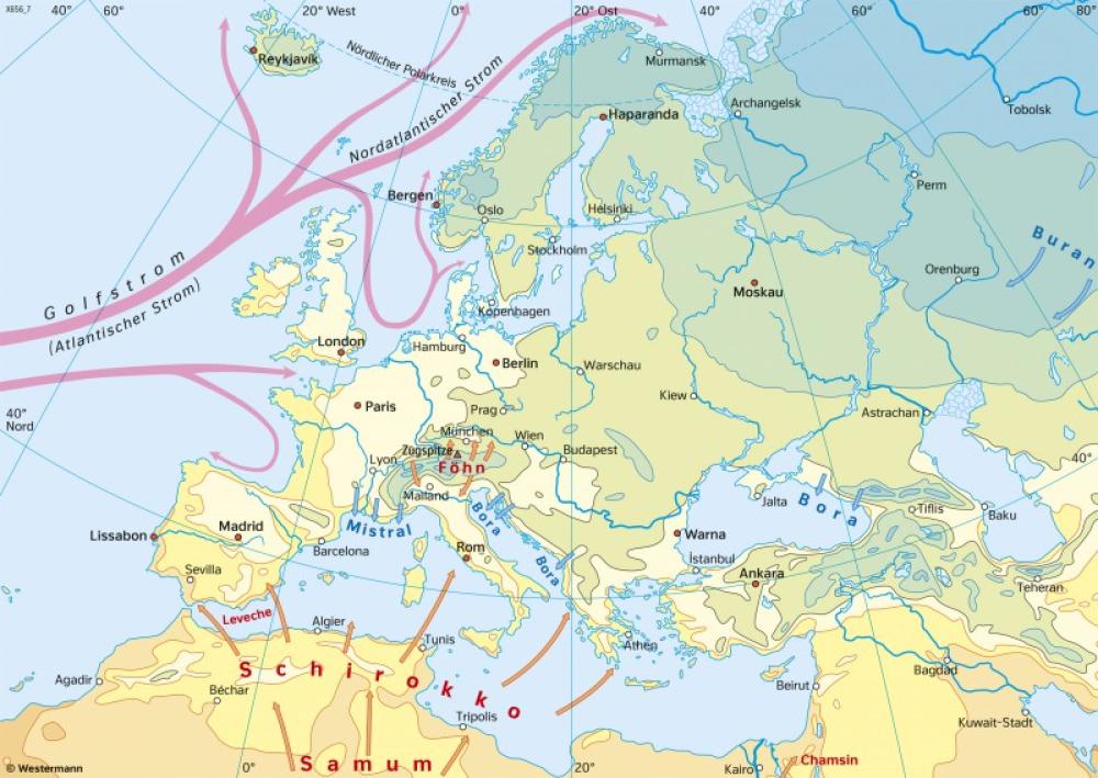 Bild der Karte Europa - Temperaturen im Januar - Europa - Klima